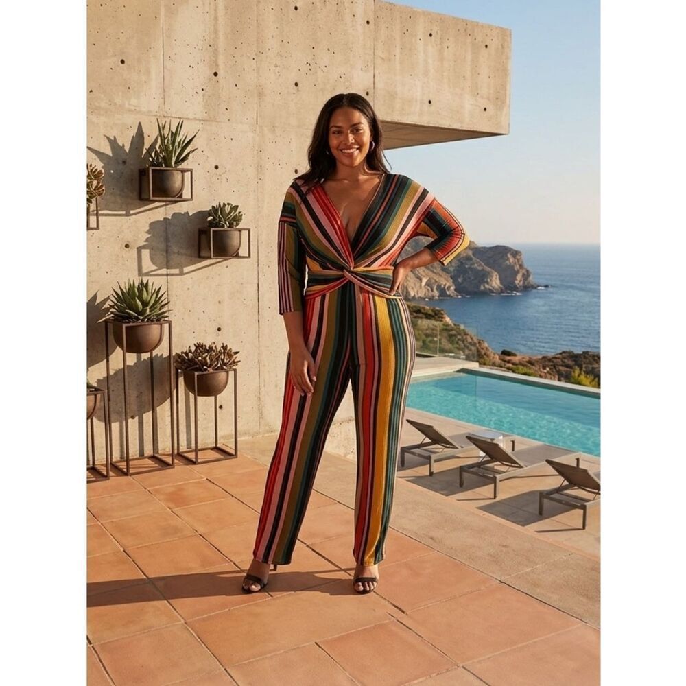 Take 50% OFF- New Express Multi-colored 3/4 Sleeved Jumpsuits, Size-XS